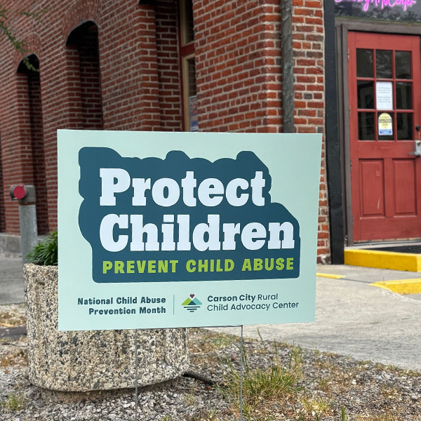 yard sign for child abuse prevention month in carson city, nv